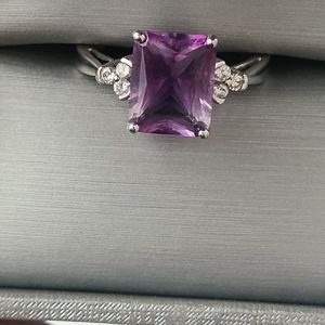Emerald-cut amethyst engagement ring